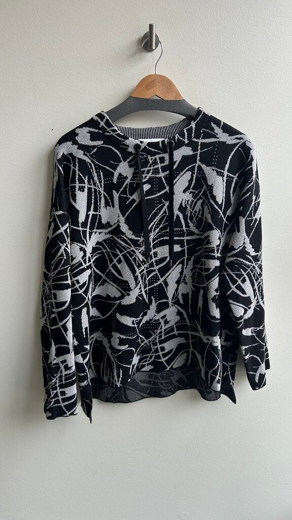Pre-Owned Joseph Ribkoff Black and Silver Knit Drawstring Neck Sweater- Size Large