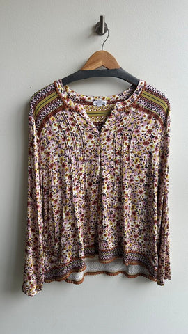 Pre-Owned Tribal Pink/Multi Floral Print Long Sleeve Top- Size Large