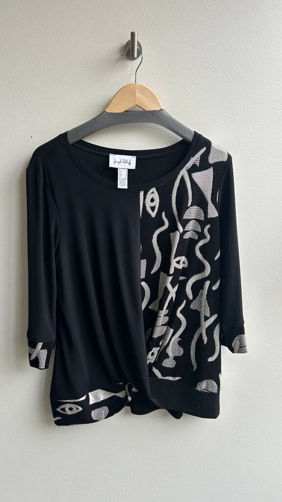 Pre-Owned Joseph Ribkoff Black/Grey 3/4 Sleeve Tunic Top- Size 16