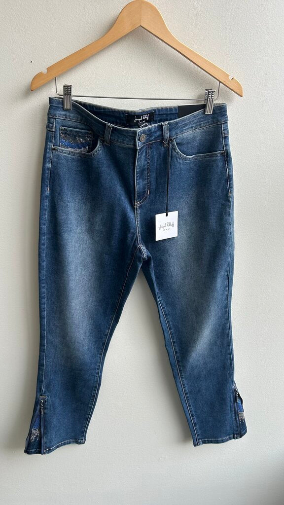 Pre-Owned Joseph Ribkoff Light Wash Classic Crop Rhinestone Denim (NWT)- Size 12
