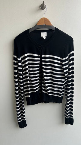 Pre-Owned H&M Black/White Striped Cardigan- Size Medium