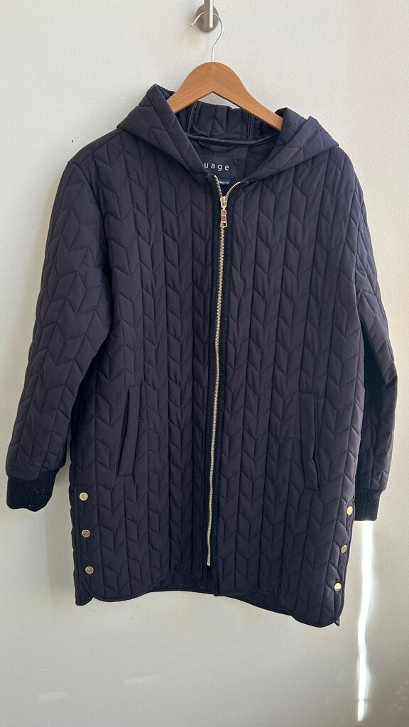Pre-Owned Nuage Black Quilted Design Hooded Zip Up Coat - Size Medium