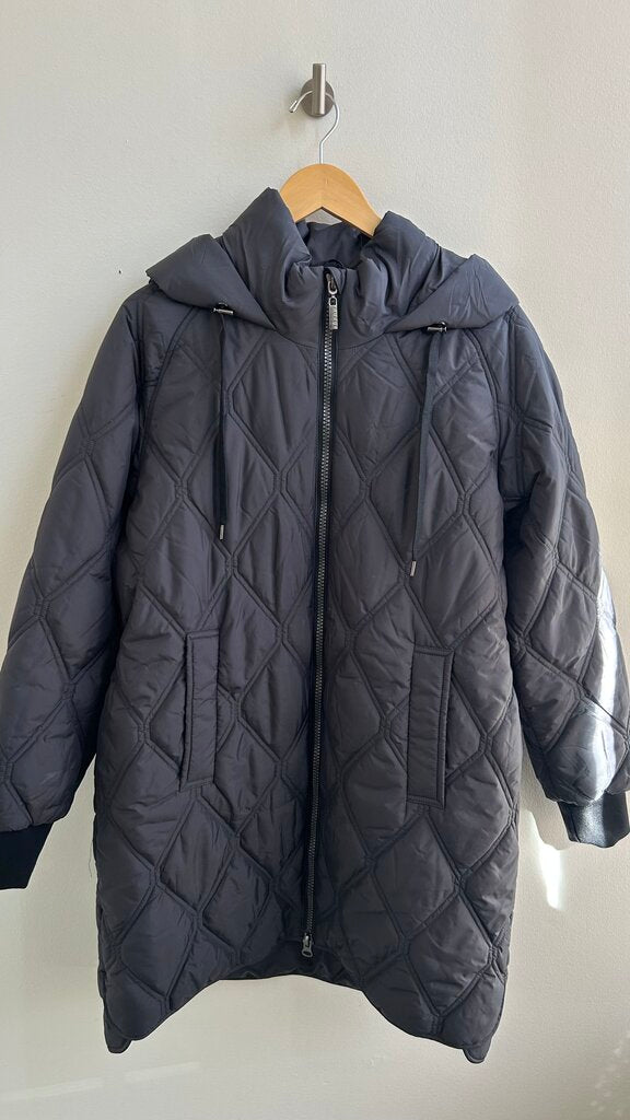 Pre-Owned Nuage Charcoal Quilted Design Hooded Zip Up Coat - Size 10