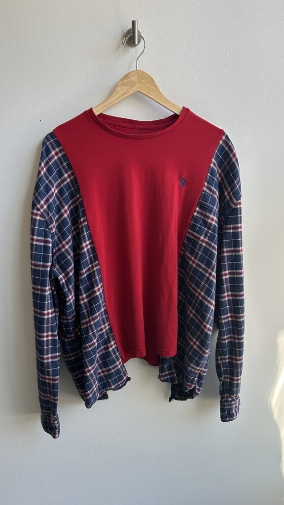 Pre-Owned Upcycled Polo Ralph Lauren with Blue/Red Plaid Long Sleeve Top- Size Medium