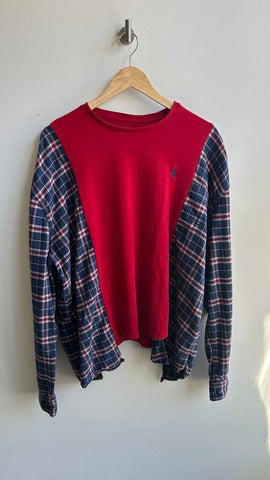 Pre-Owned Upcycled Polo Ralph Lauren with Blue/Red Plaid Long Sleeve Top- Size Medium