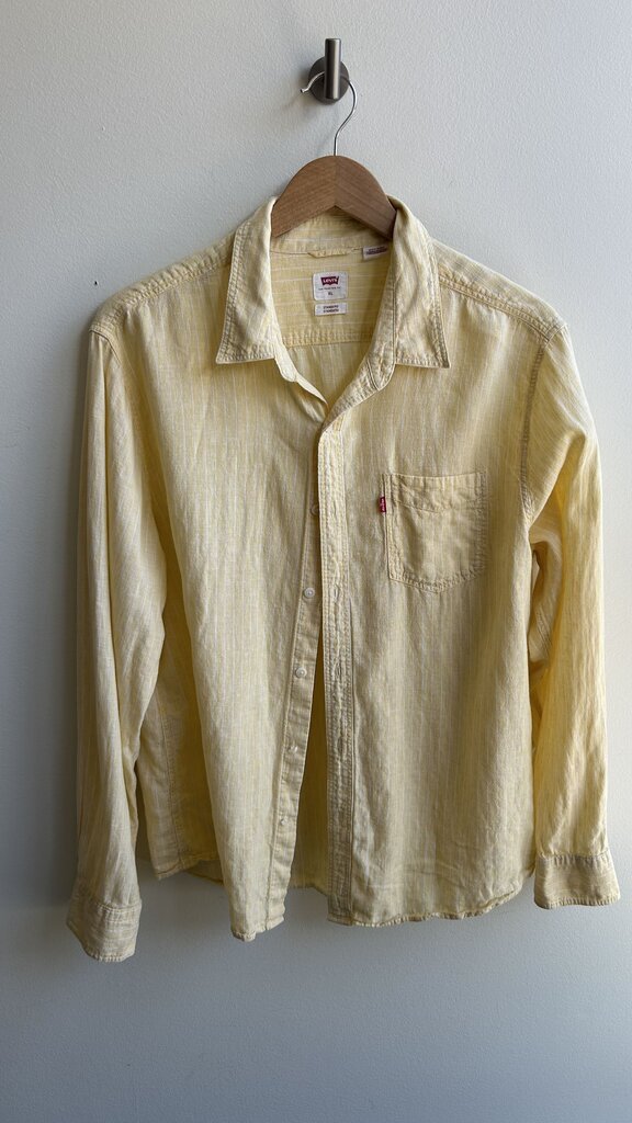 Pre-Owned Levi's Yellow/White Stripe Long Sleeve Button Up Top- Size X-Large