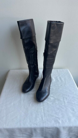 Pre-Owned Nine West Brown Calf High Fold Over Boot- Size 8