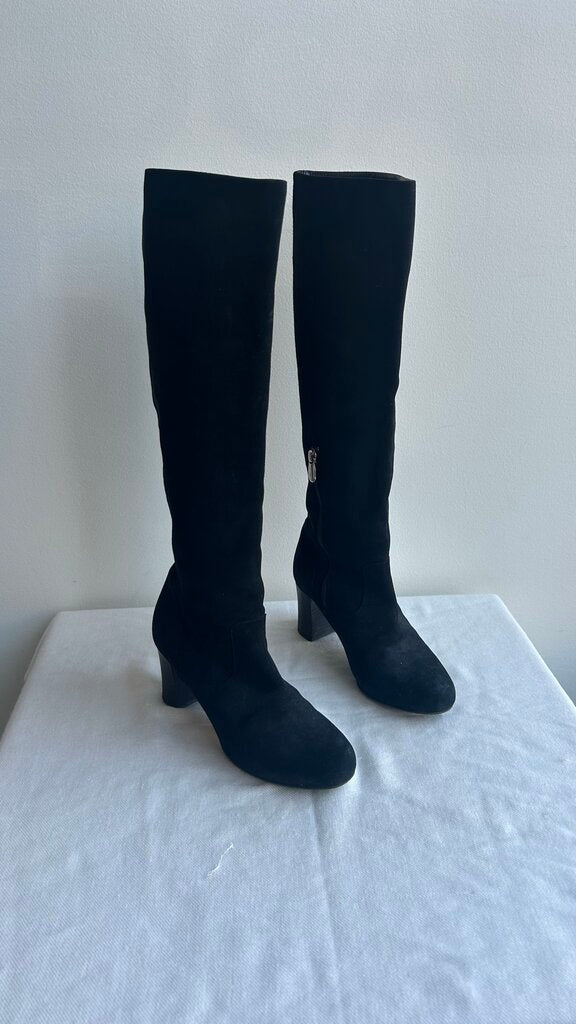 Pre-Owned Stinaa J. Black Suede Block Heel Calf High Boot- Size 38