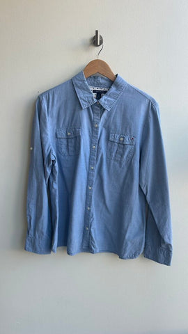 Pre-Owned Tommy Hilfiger Blue Oxford Button Up Long Sleeve Top- Size X-Large