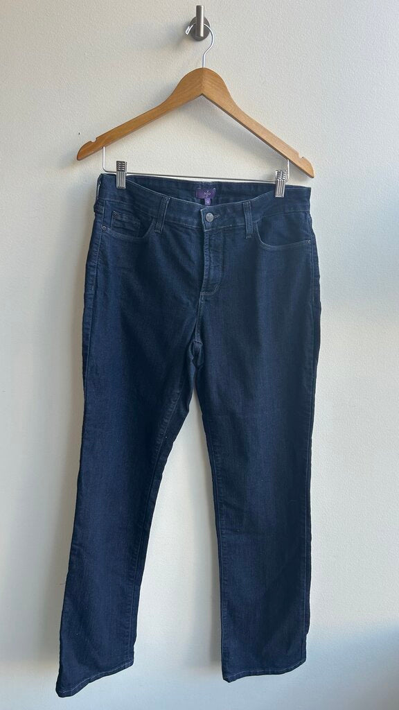 Pre-Owned NYDJ Dark Blue Stud Decal Back Pocket Straight Jeans - Size 12