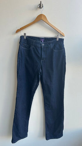 Pre-Owned NYDJ Dark Blue Stud Decal Back Pocket Straight Jeans - Size 12