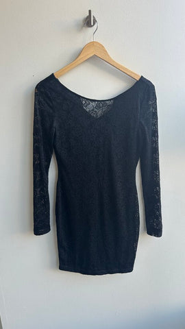 Pre-Owned Angel Eye Black Lace Floral Long Sleeve Fitted Dress- Size Small