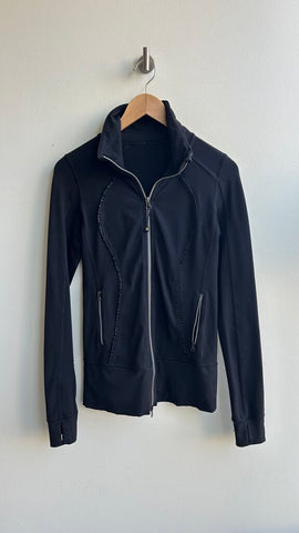 Pre-Owned Lululemon Black Full Zip Ruffle Trim Jacket - Size 4