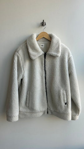 Pre-Owned Vans White Sherpa Zip Up Jacket- Size Medium