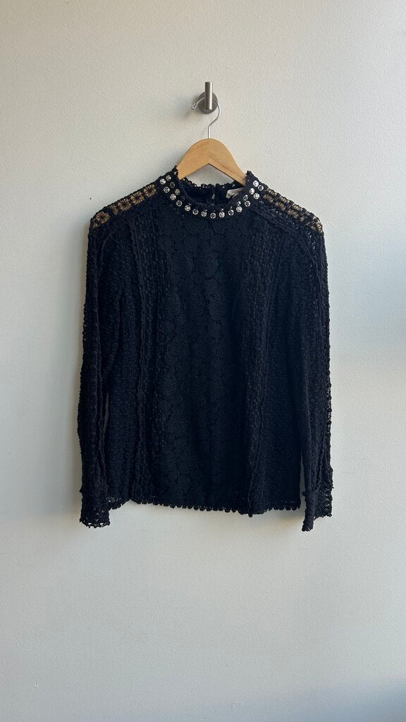 Pre-Owned Rebecca Taylor Black Lace Long Sleeve Blouse - Size 10