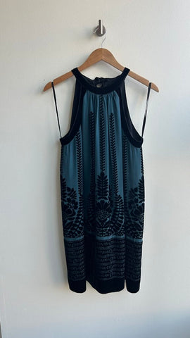Pre-Owned Max Studio Dark Teal Velvet Print Sleeveless Dress - Size Medium