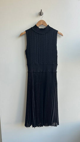 Pre-Owned Nanette Lepore Black Pleated High Neck Sleeveless Dress - Size 8