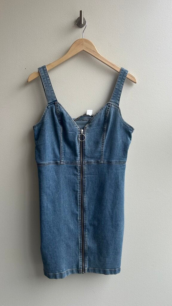 Pre-Owned H&M Mid-Blue Sweetheart Neck Sleeveless Denim Dress - Size 12