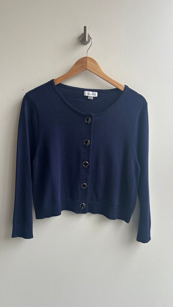 Pre-Owned Calvin Klein Navy Toggle Button 3/4 Sleeve Cardigan - Size Large
