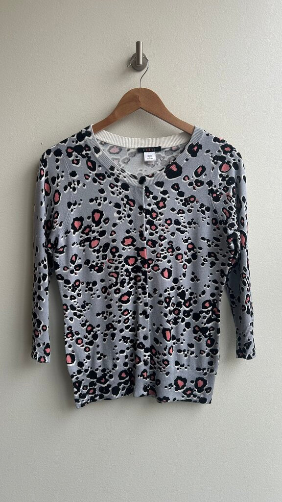 Pre-Owned Cyrus Grey/Pink Leopard Print 3/4 Sleeve Cardigan - Size Small