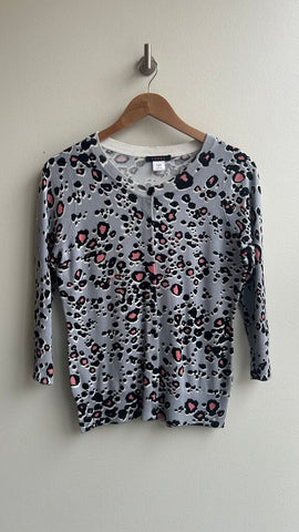 Pre-Owned Cyrus Grey/Pink Leopard Print 3/4 Sleeve Cardigan - Size Small