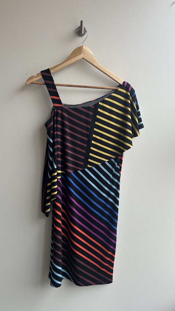 Pre-Owned DeVia Multi-Colour Stripe Off-the-Shoulder Dress - Size Small