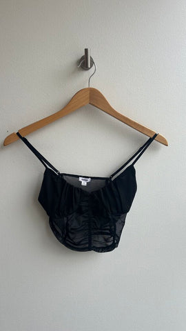 Pre-Owned Garage Black Lace Ruche Camisole Crop Top - Size Small