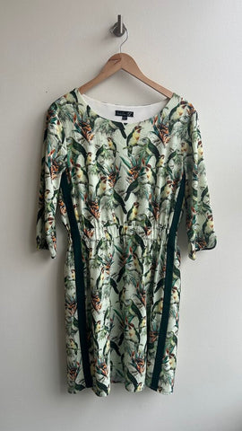 Pre-Owned Smashed Lemon Green Bird Print 3/4 Sleeve Dress - Size 8