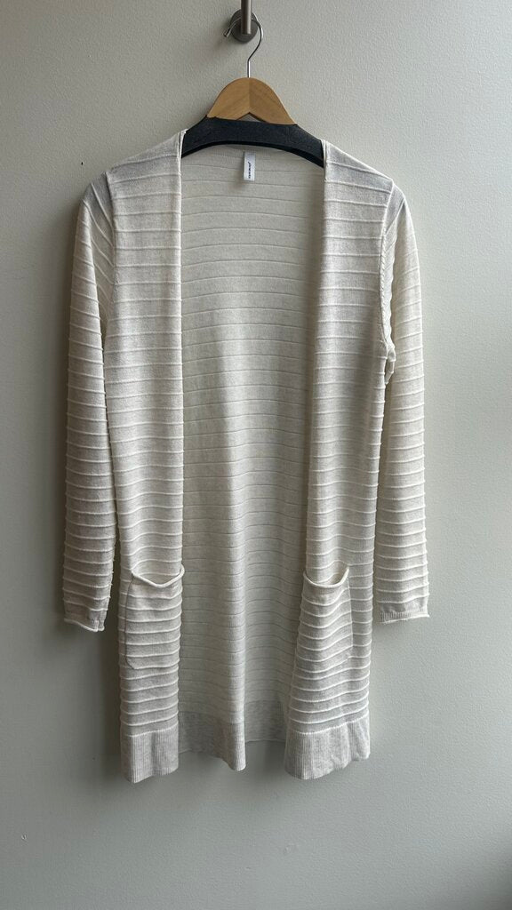 Pre-Owned Soyaconcept Cream Striped Knit Long Open Front Cardigan - Size Large