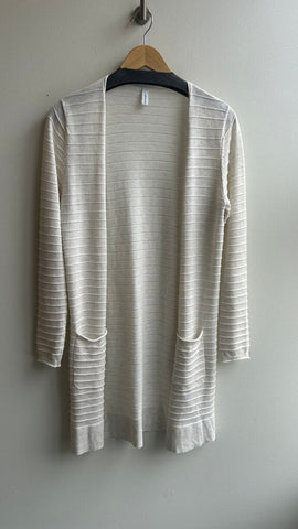 Pre-Owned Soyaconcept Cream Striped Knit Long Open Front Cardigan - Size Large