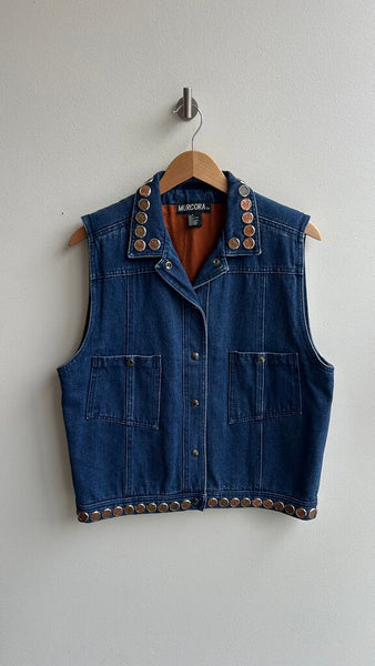 Pre-Owned Murcora Dark Wash Denim Vest Penny Lined Detail - Size Medium