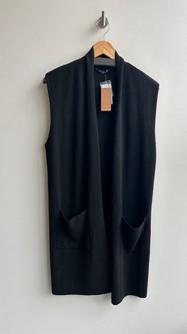 Pre-Owned Denver Hayes Black Knit Open Front Cardigan Sleeveless - Size Medium NWT