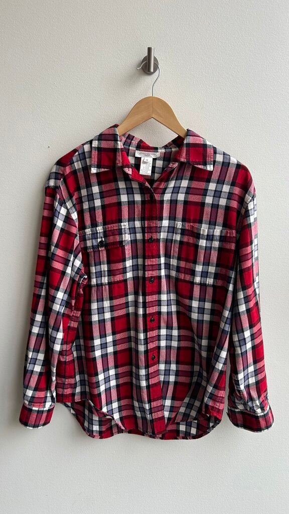 Pre-Owned Jones New York Red/ White/ Black Flannel Long Sleeve Button Up - Size Medium
