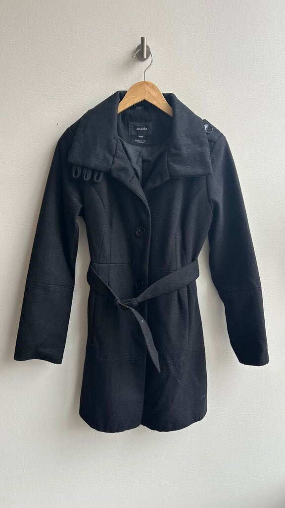 Pre-Owned Majora Black Belted Button Up Coat- Size Medium