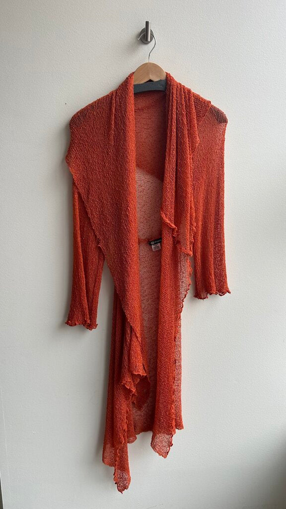 Pre-Owned Papa Fashions Orange Open Knit Waterfall Cardigan- Size O/S