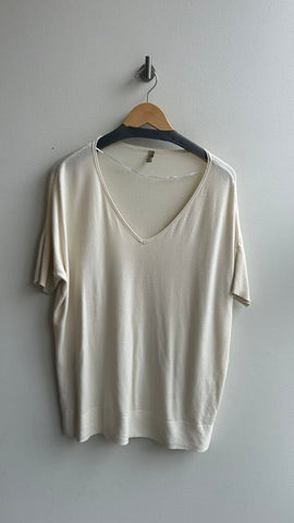 Pre-Owned Soyaconcept Cream Knit V-Neck Sweater Tee- Size Small