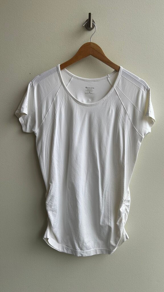 Pre-Owned Athleta White Stretch Athletic Tee- Size X-Large