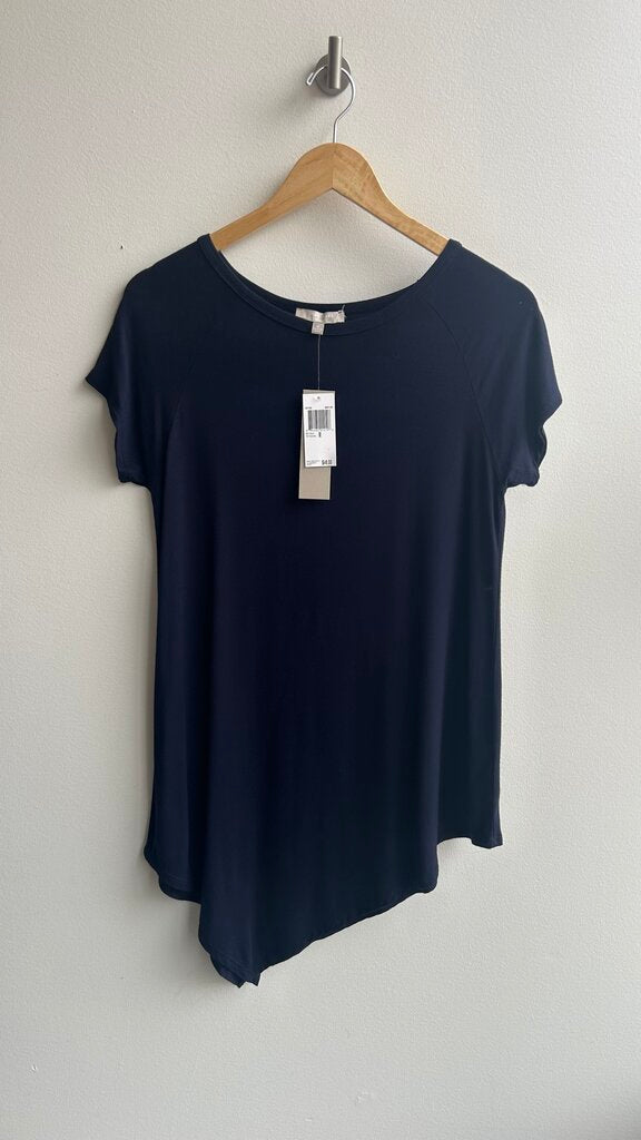 Pre-Owned Joan Vass Navy Short Sleeve Tunic Top (NWT)- Size Medium