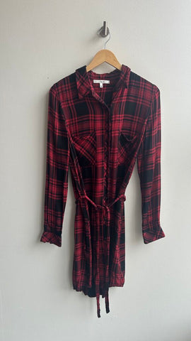 Pre-Owned Dex Red/Black Plaid Long Sleeve Shirt Dress - Size Medium