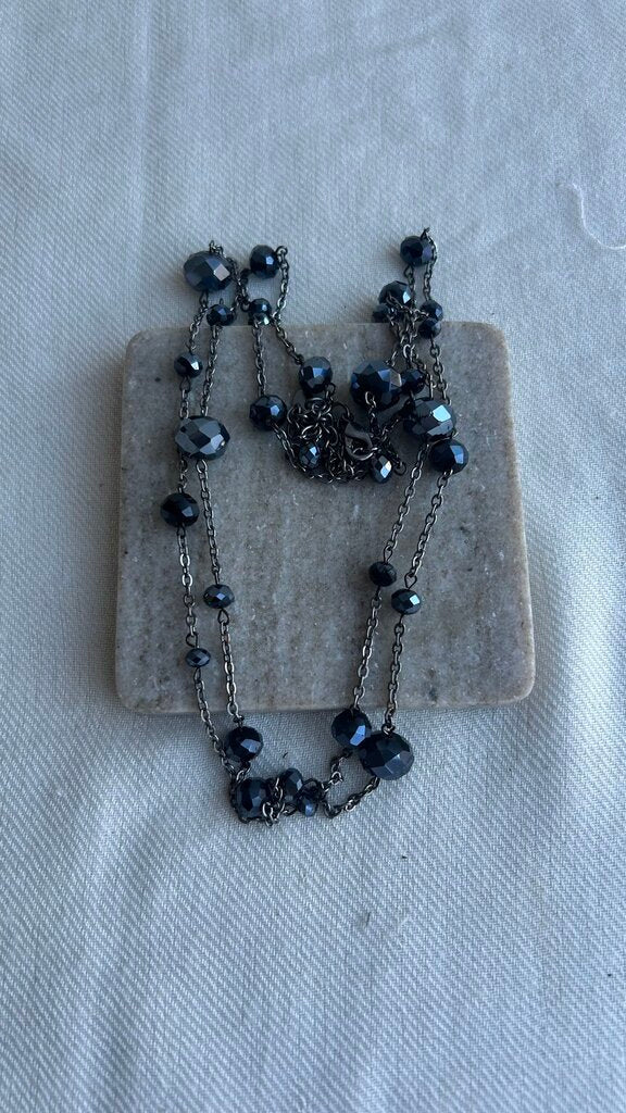 Pre-Owned Aldo Blue Shiny Bead Pewter Chain Long Necklace