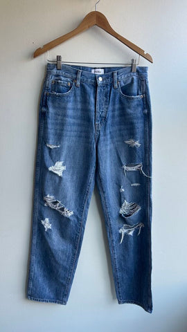 Pre-Owned Pistola Mid-Blue Distressed High Waisted Straight Leg Jeans - Size 26