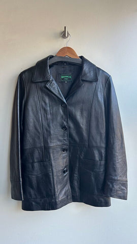 Pre-Owned Danilo Black Leather Button Up Collared Jacket- Size X-Large