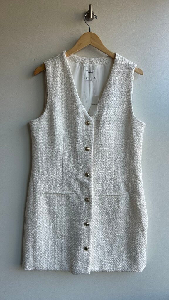 Pre-Owned Abercrombie & Fitch White Knit Button Up Sleeveless Dress (NWT)- Size Large