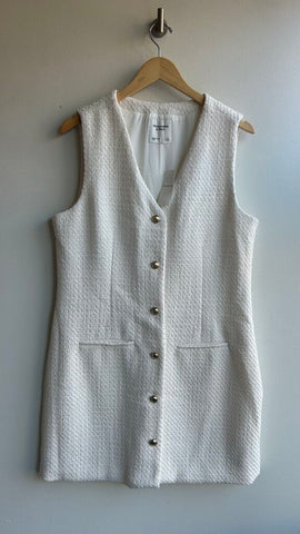 Pre-Owned Abercrombie & Fitch White Knit Button Up Sleeveless Dress (NWT)- Size Large