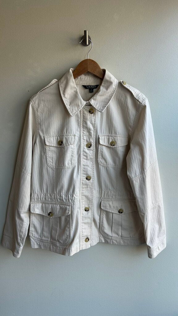 Pre-Owned Lauren by Ralph Lauren Cream Jacket with Drawstring- Size X-Large