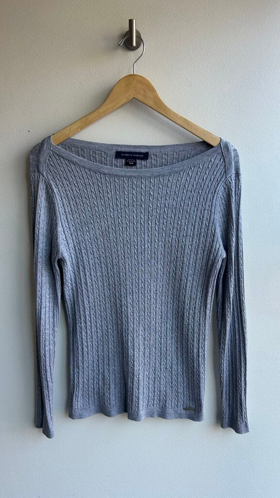 Pre-Owned Tommy Hilfiger Grey Cableknit Lightweight Sweater - Size Medium