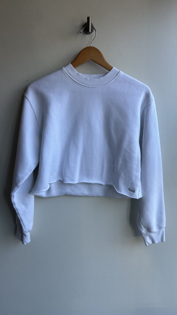 Pre-Owned TNA White Cropped Sweetfleece Cozy Fleece Sweatshirt - Size Small