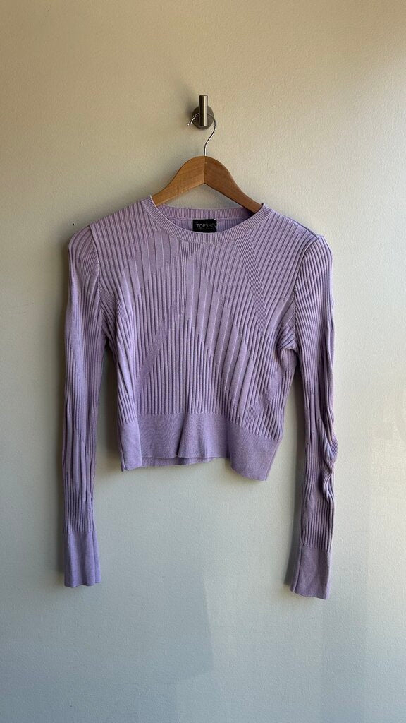 Pre-Owned TopShop Purple Knit Textured Long Sleeve Cropped Top- Size 8