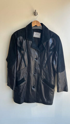 Pre-Owned Andre Black Suede Detail Leather Button Front Jacket - Size 8