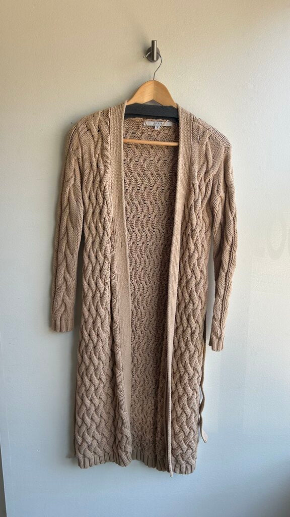 Pre-Owned Guess Beige Cable Knit Belted Longline Cardigan- Size Medium